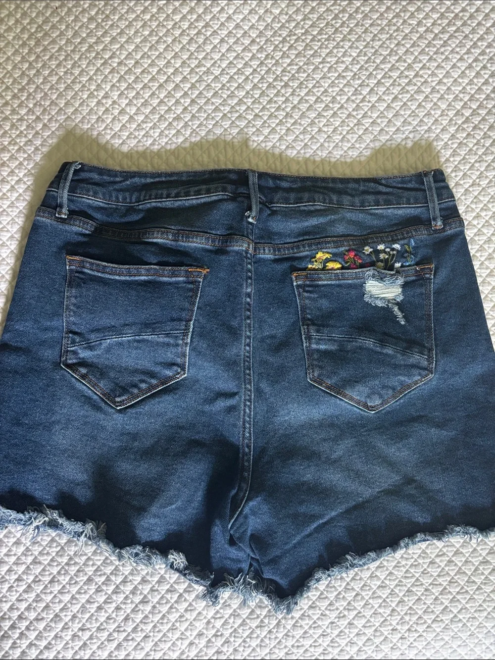 DRIFTWOOD Denim Shorts with floral stitching - Picture 2 of 3